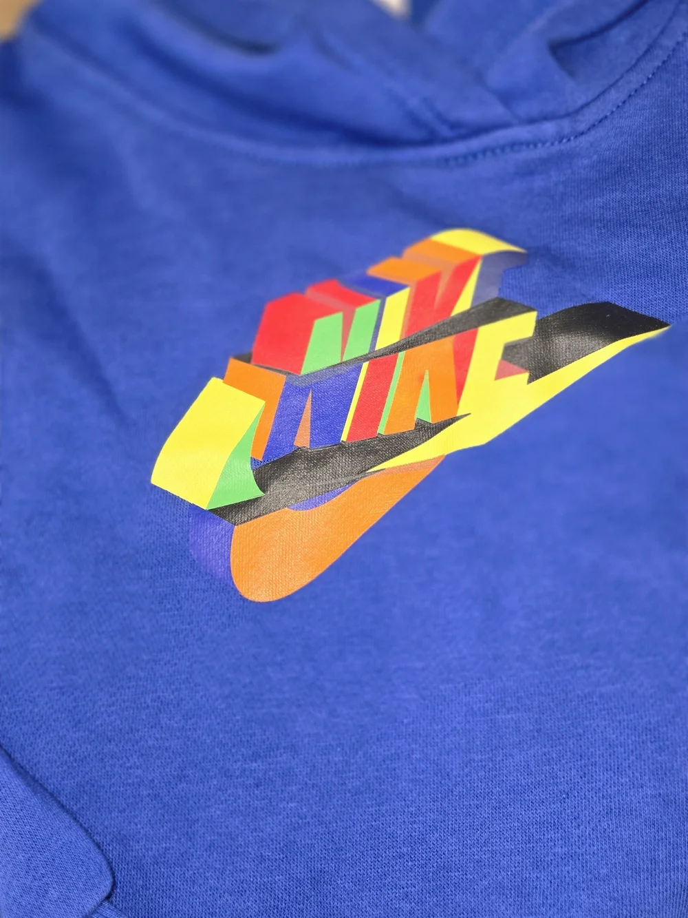 Nike Blue Hoodie with Red Kangaroo Pocket and Multicolor Logo